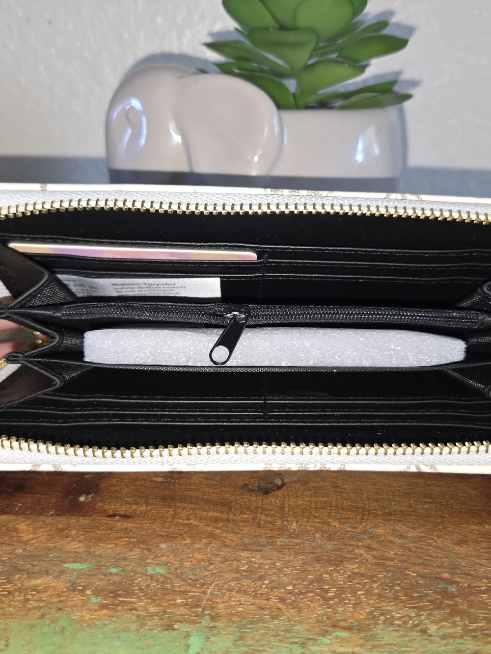White Pineapple-Print Zip Wallet